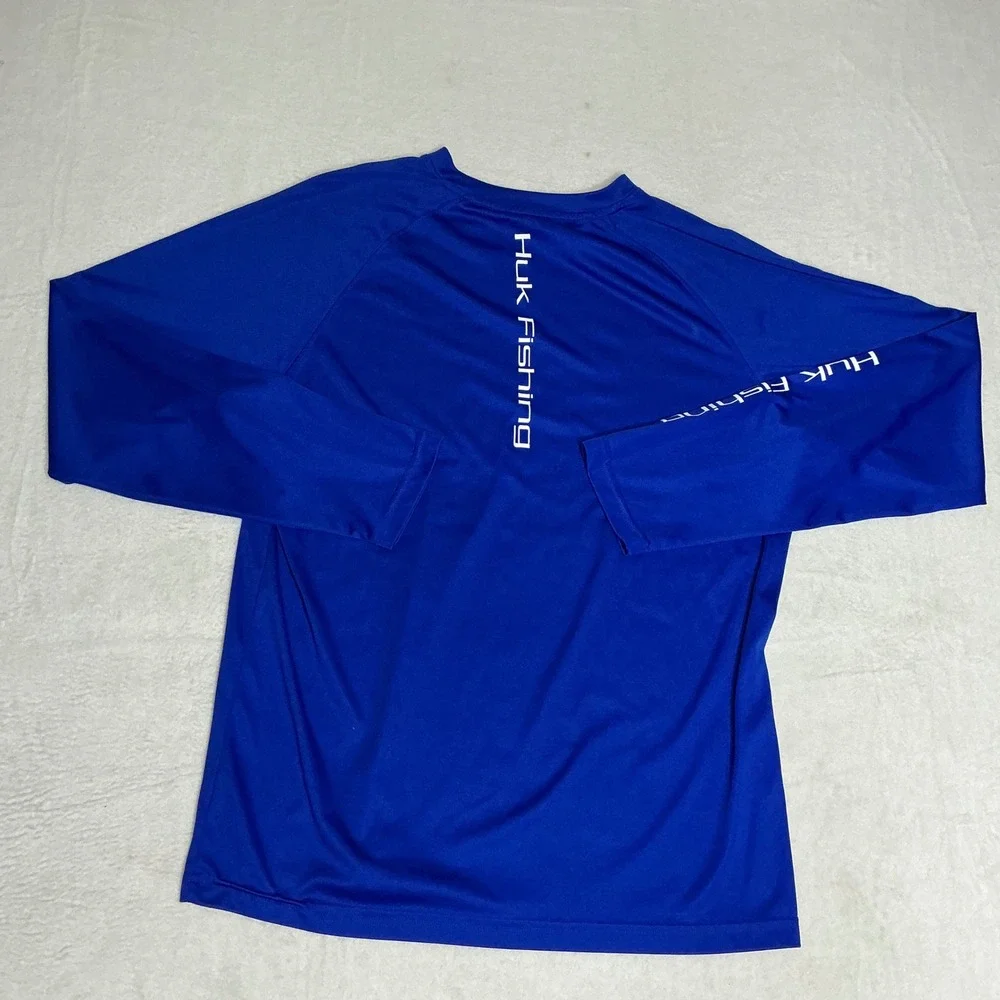 Huk Performance Fishing Long‎ Sleeve Rash Guard Shirt Royal Blue Men's Size M